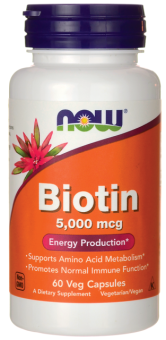 NOW NOW Biotin 5000 мкг, 60 капс. 